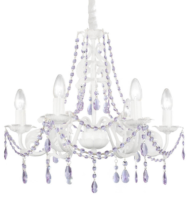 Ashley Chandelier Purple Crystals, 6-Lights - Traditional - Kids .