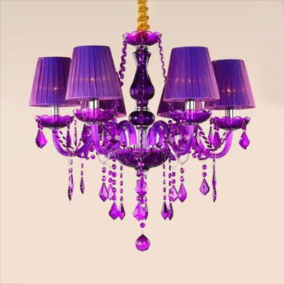 Traditional Candle Hanging Chandelier 6/8 Lights Purple Crystal .