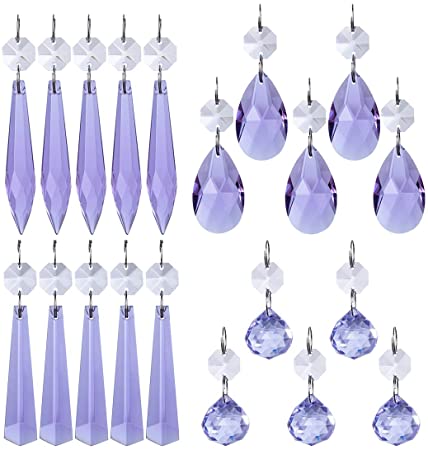 Amazon.com : H&D Purple Glass Crystal Chandelier Prisms Parts .