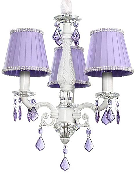 Amazon.com: Charlotte White Chandelier, Purple Crystals, 3-Light .