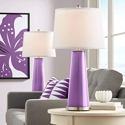 Leo Modern Table Lamps Set of 2 Passionate Purple Glass Tapered .