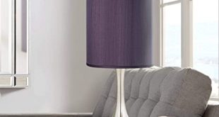 Modern Accent Table Lamp Brushed Steel Droplet Eggplant Faux Silk .