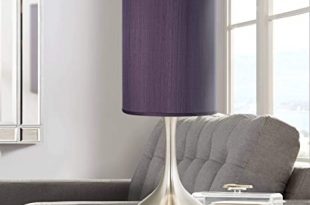 Modern Accent Table Lamp Brushed Steel Droplet Eggplant Faux Silk .
