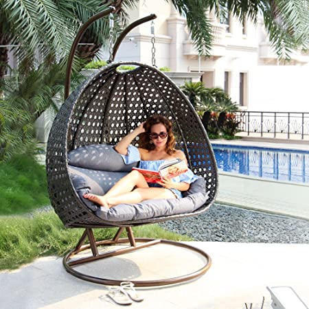 Amazon.com : Island Gale Luxury 2 Person Wicker Swing Chair ((2 .