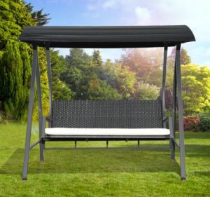 Outsunny 3-Seater Garden Rattan Swing Wing Hammock Chair-Black .