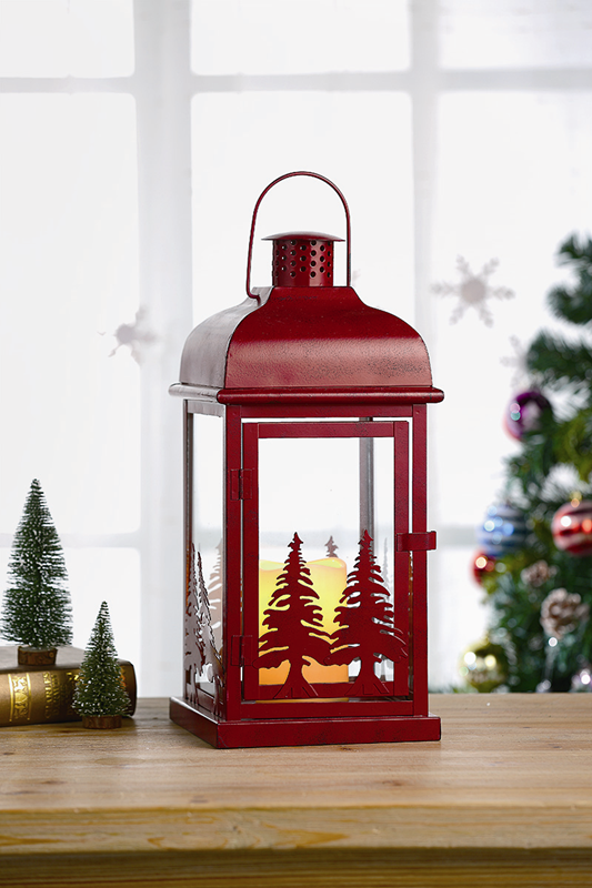 12" Christmas Decorative Lanterns Red Metal Lanterns With LED .