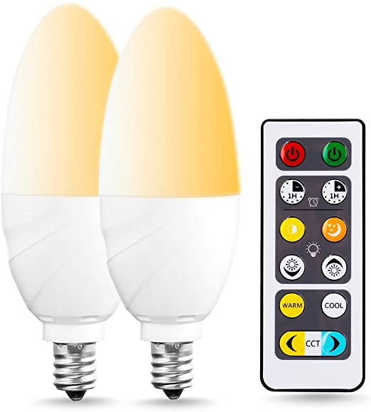JandCase Candelabra LED Bulbs with Remote Control, Tunable Warm+ .
