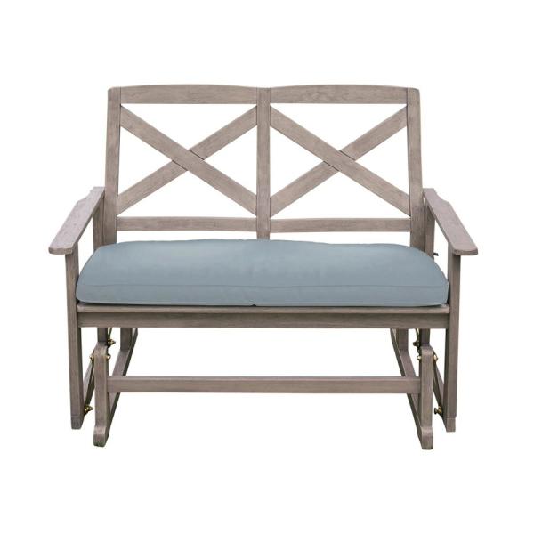 Cambridge Casual Tulle Wood Outdoor Glider Bench with Teal Cushion .
