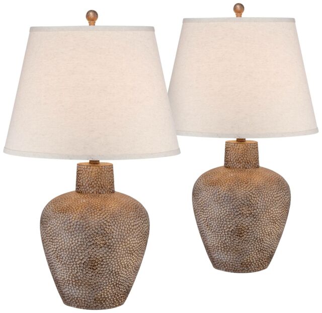 Rustic Table Lamp Set of 2 Hammered Pot Washed Brown for Living .