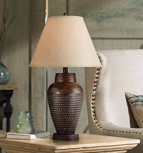 Auburn Modern Table Lamp Rustic Hammered Bronze Metal Vase Natural .