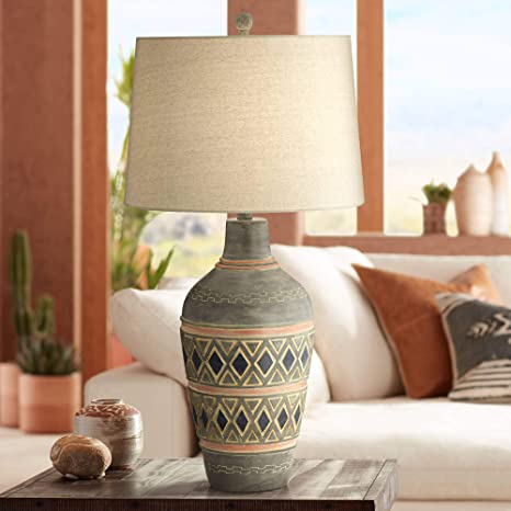 Desert Mesa Rustic Table Lamp Southwest Style Pattern Oatmeal .
