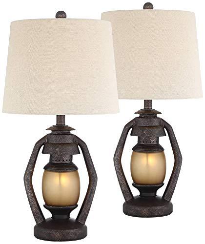 Horace Rustic Farmhouse Table Lamps Set of 2 with Nightlight Miner L