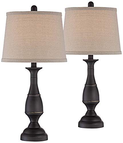 Ben Traditional Table Lamps Set of 2 Dark Bronze Metal Beige Linen .