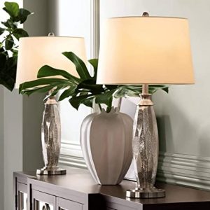 Carol Modern Table Lamps Set of 2 Mercury Glass Column White Drum .