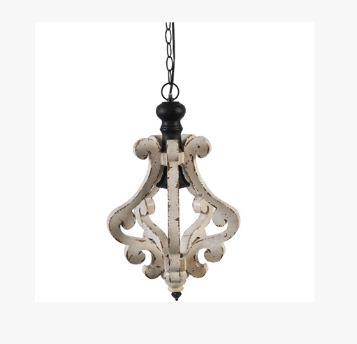 Shabby Chic Distressed White Metal & Wood Chandelier .