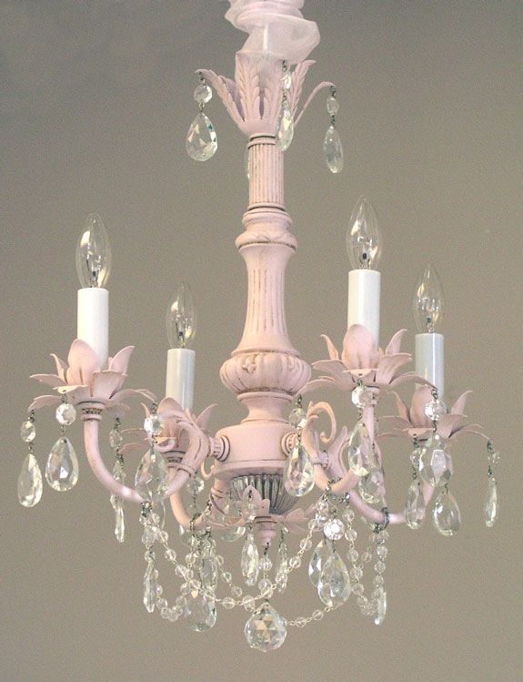 Pink painted chandelier - shabby chic | Shabby chic chandelier .