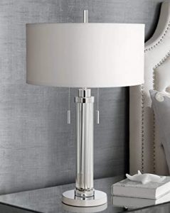 Cadence Modern Table Lamp Chrome Silver Glass Column White Drum .