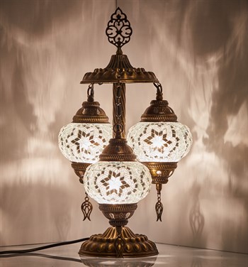 Turkish Moroccan Mosaic Table Lamp with 3 Small Globes, 19", Clear .