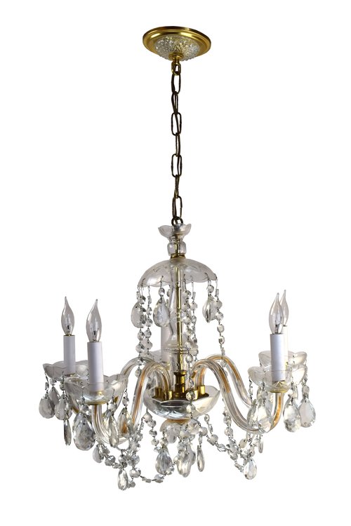 5 candle crystal chandelier — ARCHITECTURAL ANTIQU