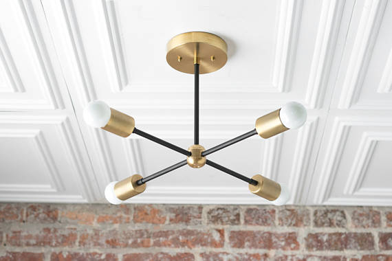 Gold Chandelier - Ceiling Light - Industrial Chic Lamp - Modern .