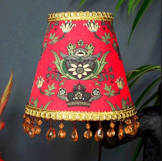 William Morris Style Beaded Small Red Chandelier Lampshade | Et