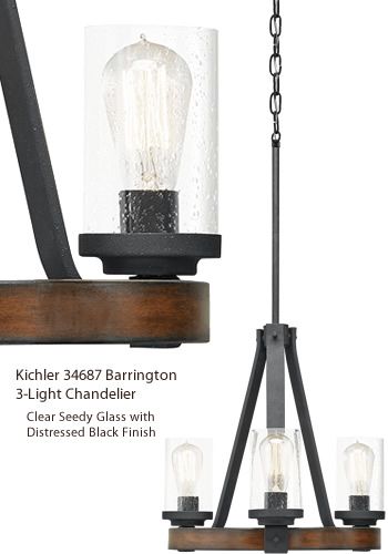 Kichler 34687, 34751 Barrington 3-Light Chandelier - Small Rustic .