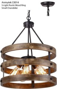 Anmytek C0014 5-Light Rustic Wood Ring Chandelier - Small Rustic .