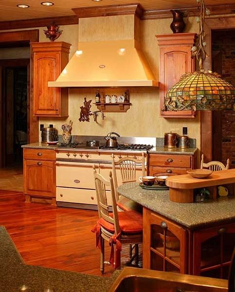 lacanche range and tiffany chandelier - Rustic Kitchens - Kitchens .