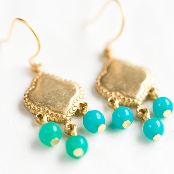 Little Turquoise Chandeliers, Small Gemstone Earrings, Little Boho .