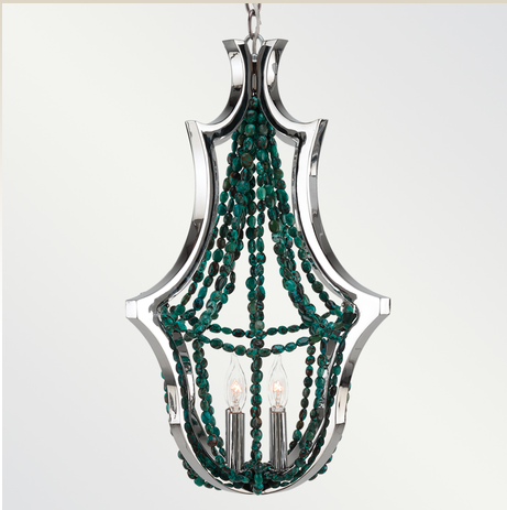 Polished Nickel and Semi Precious Turquoise Beads Chandelier .