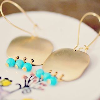 My summer go to earrings, little golden brass squares and tiny .
