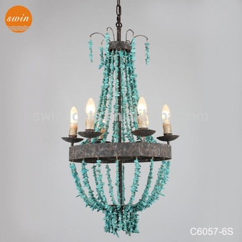 New Design 6-lights Small Turquoise Beads Chandelier Antique .