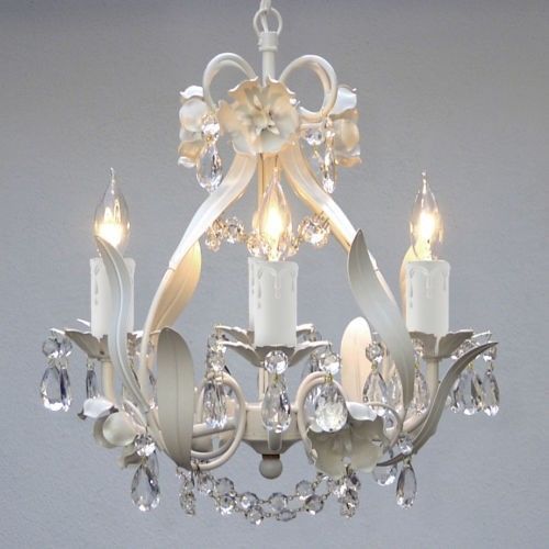 Mini 4 Light White Floral Crystal Chandelier Antique Ceiling Lamp .