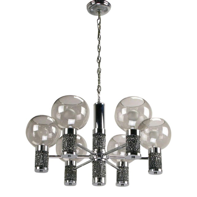 Chrome & Smoked Glass Chandelier With Foliate Relief Detail | Chairi