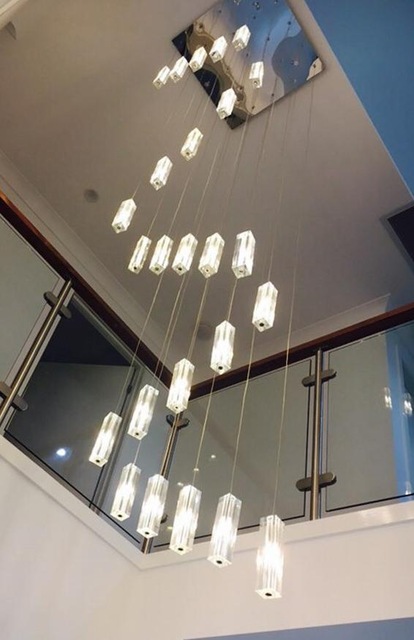 Square Crystal lighting Hanging stair Chandelier for hotel .