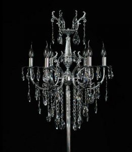 Vintage floor standing chandelier heavy metal & real crystals .