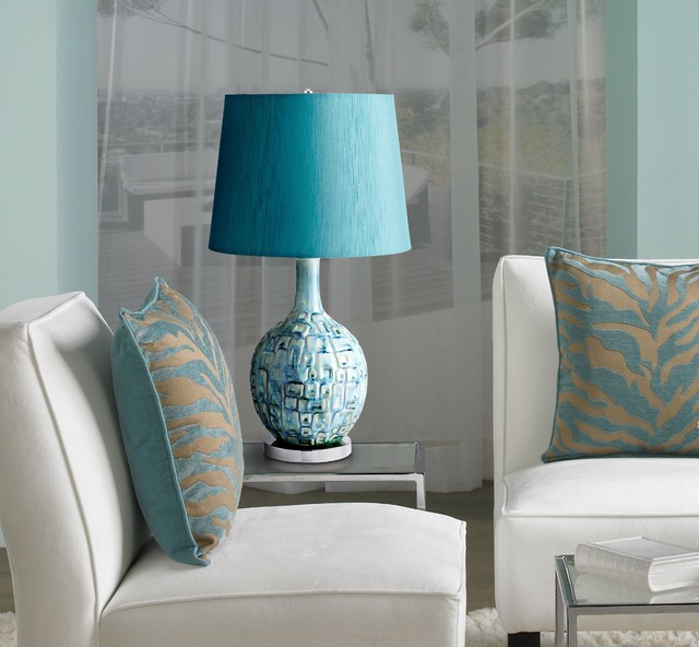 Jordan Teal Ceramic Table Lamp - Contemporary - Living Room - New .