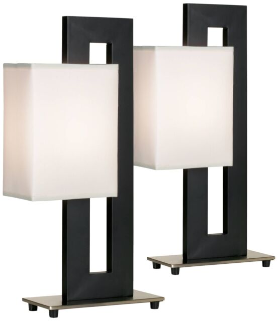 Modern Table Lamp Set of 2 Black Floating Square for Living Room .