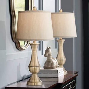 Becky Traditional Table Lamps Set of 2 Antique Brass Metal Beige .