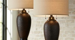 Modern Table Lamps Set of 2 Hammered Oiled Bronze for Living Room .