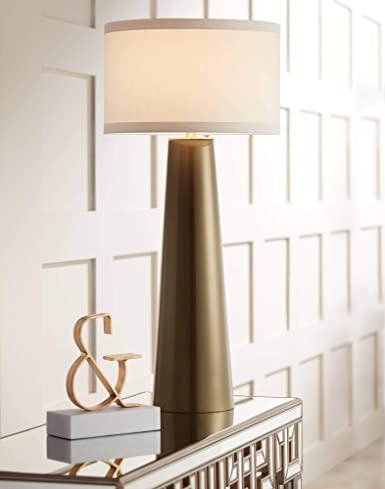 Karen Modern Table Lamp Tapered Tall Dark Gold Glass Off White .