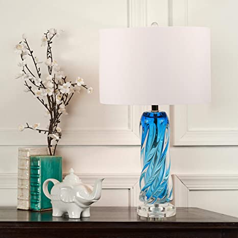 Contemporary Blue Glass Lamp, 25.5" Aqua Twisted Glass Table Lamps .