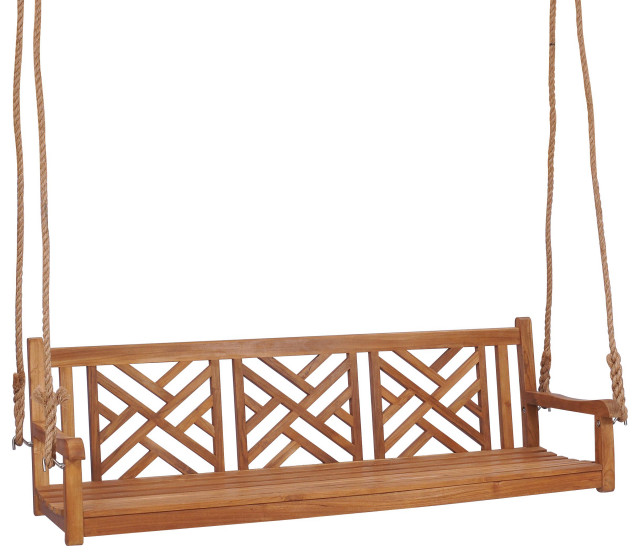 Teak Wood Chippendale Triple Outdoor Porch Swing, made from A .