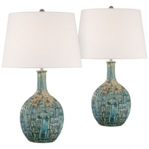 360 Lighting Mid Century Modern Table Lamps Set of 2 Ceramic Teal .