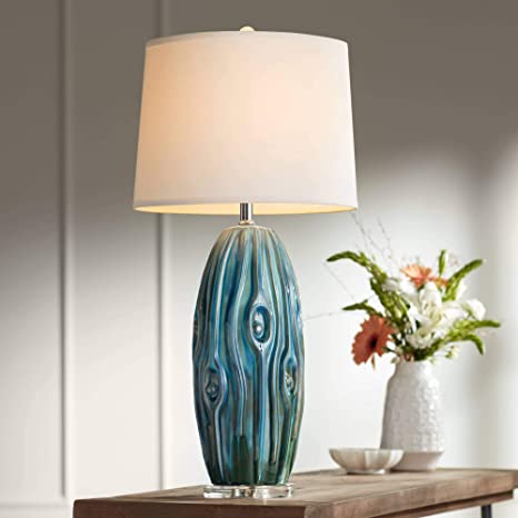 Eneya Coastal Table Lamp Ceramic Blue Green Swirl Glaze Neutral .