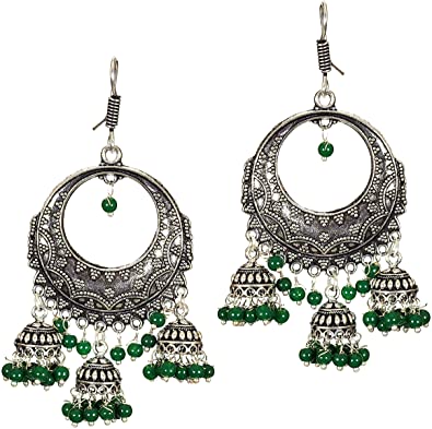 Amazon.com: DESI HAWKER Silver Oxidized Earring Bali Jhumki Jhumka .