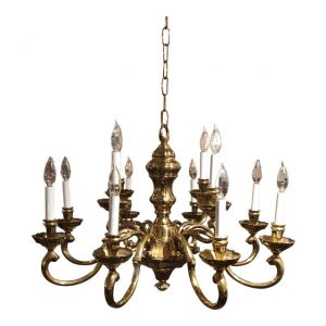 Traditional 12 Light Brass Chandelier. Original Price: $4,000 .