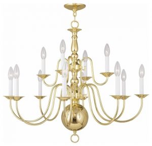 12-Light Polished Brass Chandelier - Traditional - Chandeliers .