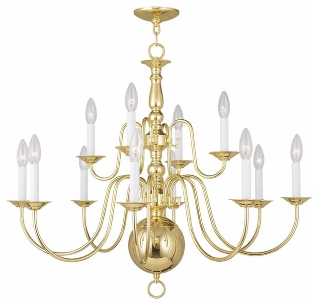 12-Light Polished Brass Chandelier - Traditional - Chandeliers .