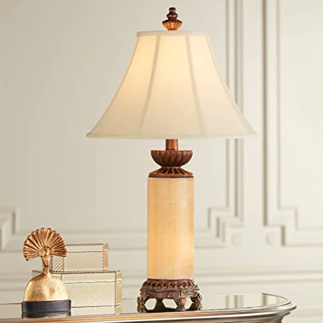 Traditional Table Lamp with Nightlight Bronze Onyx Column Off .